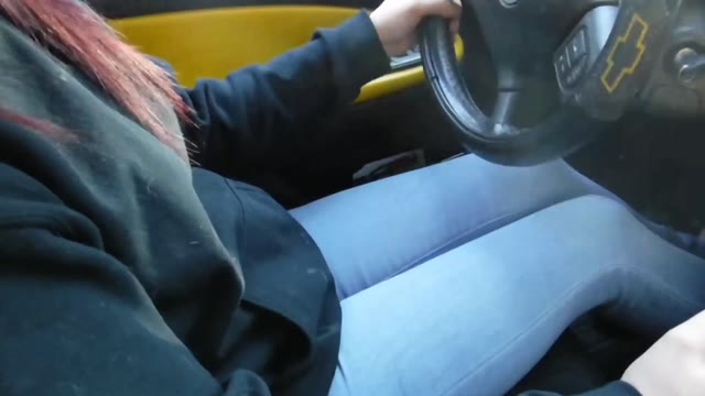 Girl wetting her jean in front of public toilets
