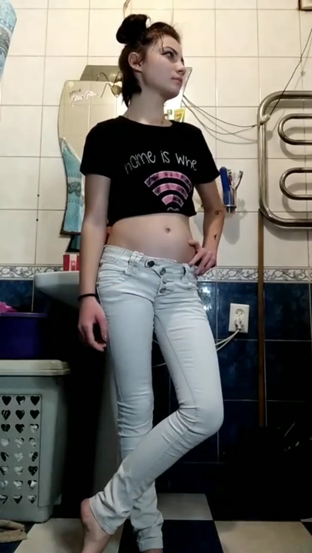 Cut girl peeing pants