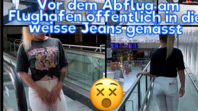 Girl pee in public white jeans