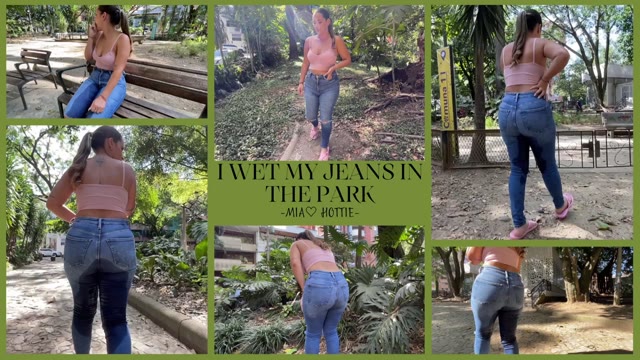 She pees in her jeans in a park