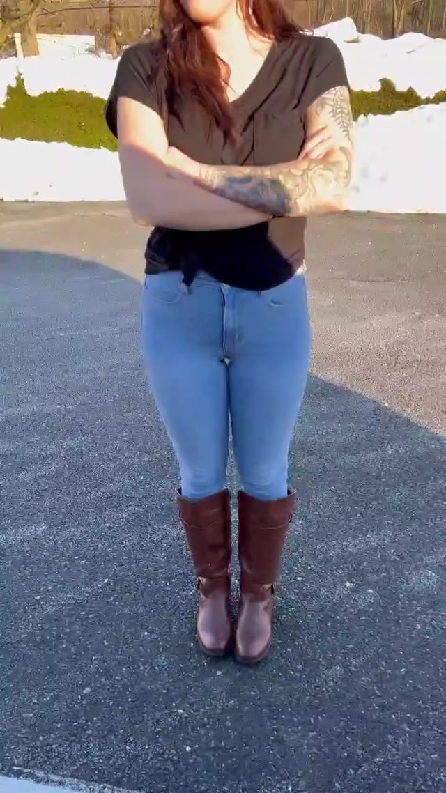 Jeans and boots wetting outside