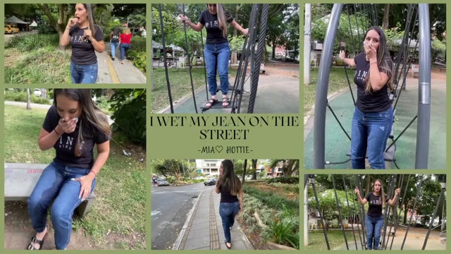 She pees in her jeans on the street in public