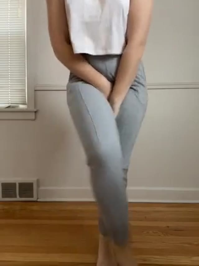 Wets her sweats and undies
